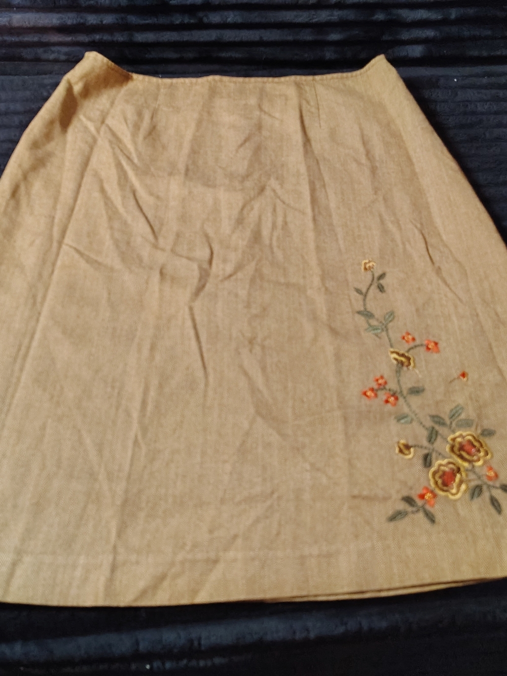 White Stag Tan A-Line Skirt with Floral Embroidery